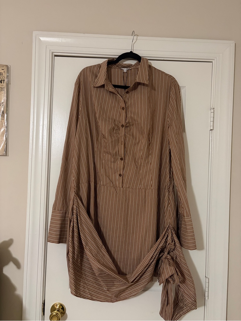 New with tags Fashion Nova Striped Tan Shirt Dress with Side Tie